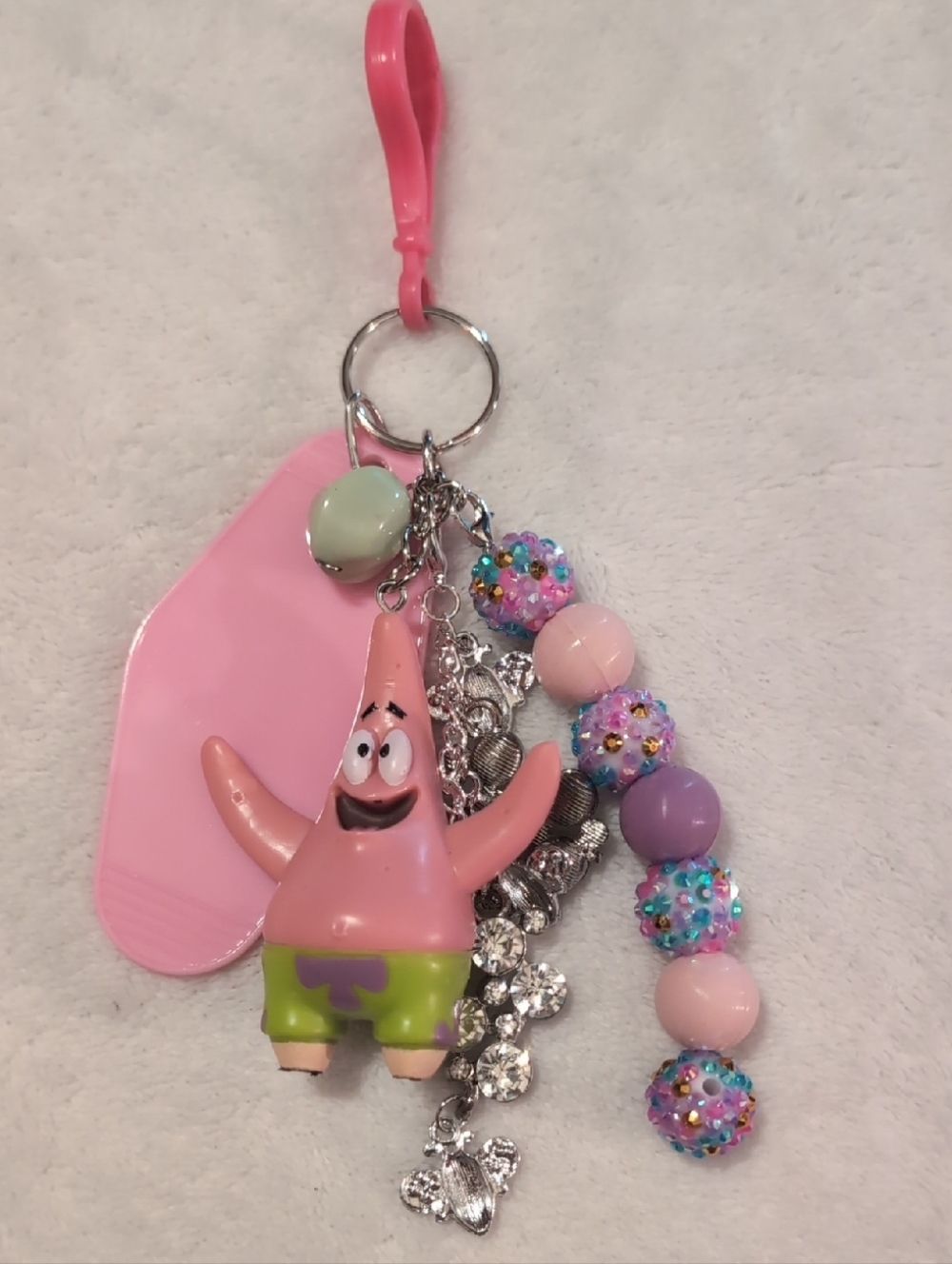 Pink Patrick Star Beaded Keychain Or Bag Charm